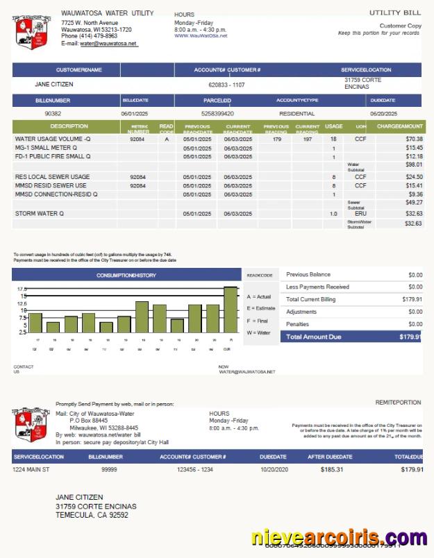 USA Wauwatosa Water utility bill